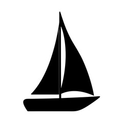 Black Icon of a Sailing Boat, A black silhouette of a sailing boat, ideal for maritime, travel, or summer-related themes.
