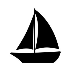 Black Icon of a Sailing Boat, A black silhouette of a sailing boat, ideal for maritime, travel, or summer-related themes.
