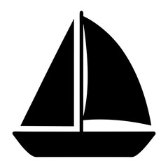 Black Icon of a Sailing Boat, A black silhouette of a sailing boat, ideal for maritime, travel, or summer-related themes.
