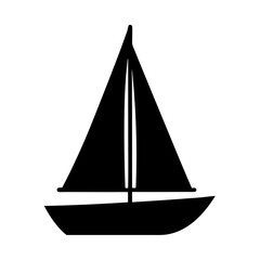 Black Icon of a Sailing Boat, A black silhouette of a sailing boat, ideal for maritime, travel, or summer-related themes.
