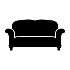 Simple black silhouette illustration of a sofa isolated on a white background