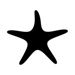 Single black silhouette of a starfish with five arms in stark contrast