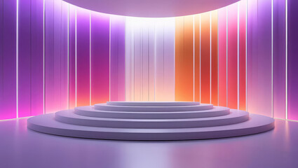 Abstract 3D circular stage with spotlight design and metallic spiral motion pattern