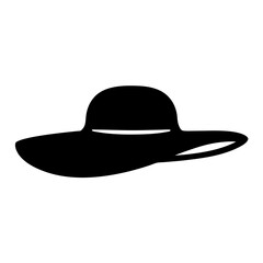 Black Icon of a Wide-Brimmed Hat, A simple black icon depicting a wide-brimmed hat, often associated with fashion, summer, or sun protection.
