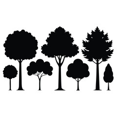 Fototapeta premium Collection of six distinct deciduous tree silhouettes for graphic design
