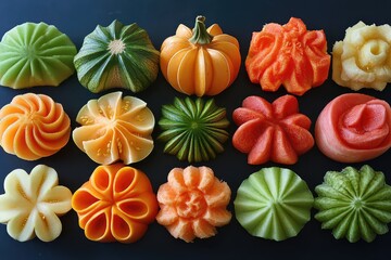 Collage of different types of melons, including watermelon, cantaloupe, and honeydew, sliced and arranged beautifully