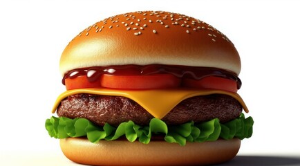 Delicious burger with meat patty cheese and fresh vegetables