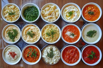 Collage of different types of pasta dishes, showcasing various sauces and garnishes