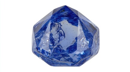 Deep Blue Faceted Gemstone Isolated on White