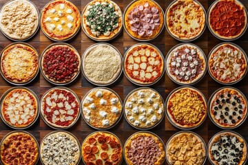 Collage of different types of pizza, showcasing various toppings and styles