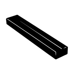 Black Rectangular Prism with Two Parallel White Lines on a White Background