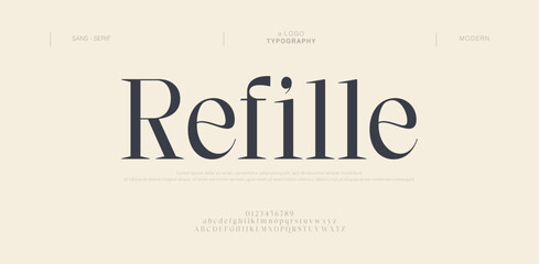 Refille Modern minimal abstract alphabet fonts. Typography technology, electronic, movie, digital, music, future, logo creative font. Vector illustration
