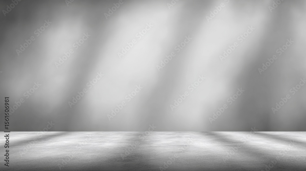 Poster Minimalist empty stage with soft natural light casting shadows on a smooth surface.