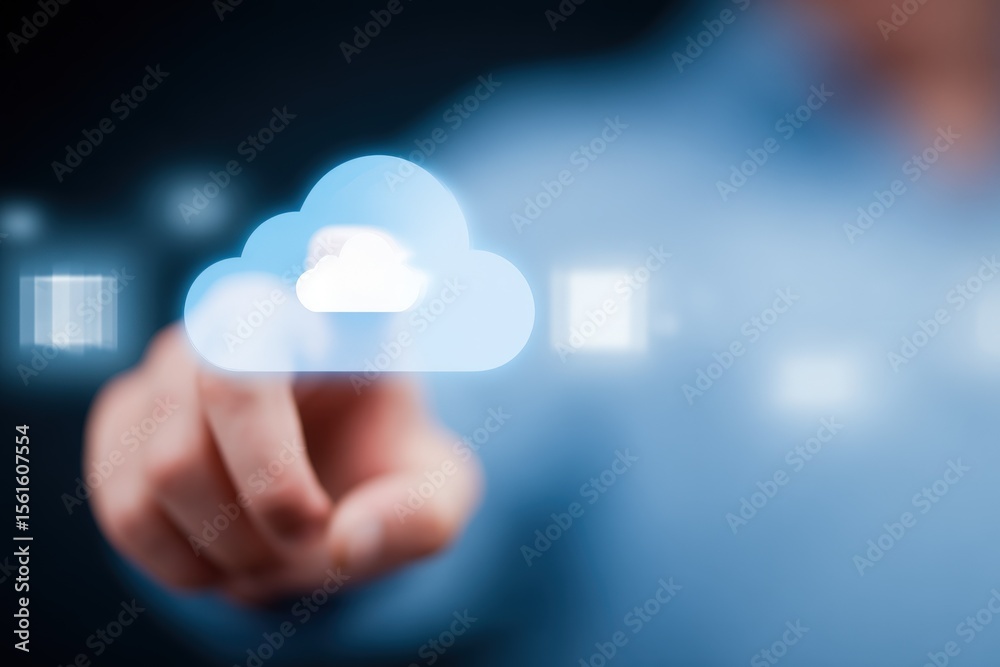 Poster Digital technology concept with cloud computing symbol and data transfer visualization.
