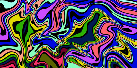 Abstract linear distorted pattern. Retro hippie colorful background with wavy psychedelic texture