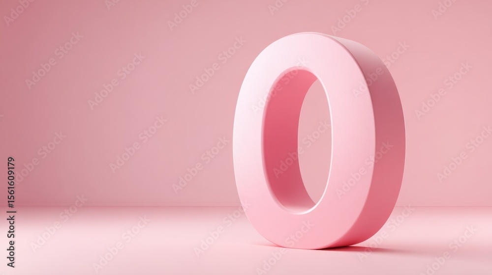 Poster large pink number zero 3d letter on soft pink background for event design.