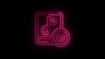Glowing Music Album and Symbol in HD Video Neon Animation on Black Background