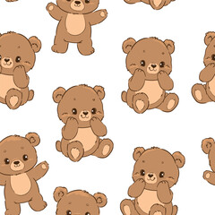  Seamless Pattern with Cute Teddy Bears Hand Drawn Vector for Kids and Baby Designs