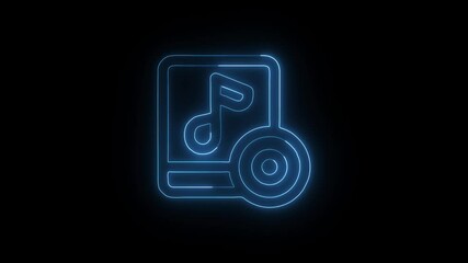 Glowing Music Album and Symbol in HD Video Neon Animation on Black Background