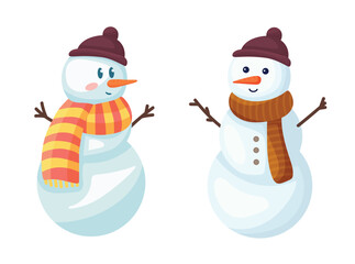 Snowman hat and scarf. Flat vector clipart, illustration with isolated background.