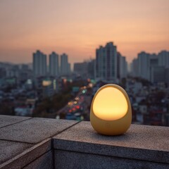 Warm lamp on city rooftop