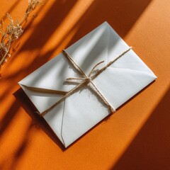 A tied white envelope on orange