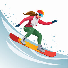 Obraz premium person snowboarding down a steep slope with snow spray