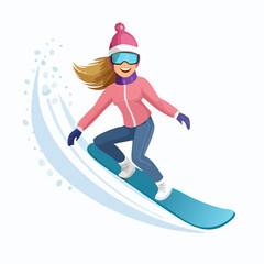 Obraz premium person snowboarding down a steep slope with snow spray