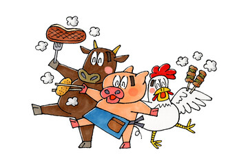 豚 牛 ニワトリ キャラクター 食肉
