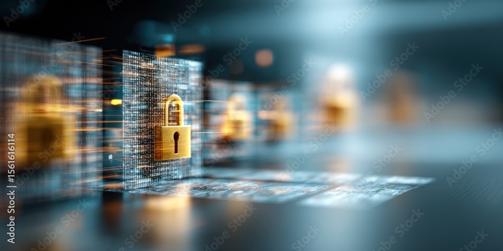 Poster Advanced cybersecurity digital security data protection technology with padlocks.