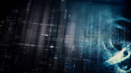 Futuristic digital screen matrix with encrypted data, hi-tech telemetry, and dynamic code patterns....