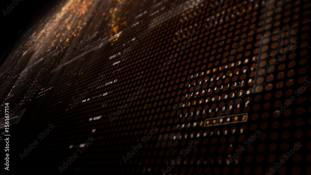 Leinwandbilder Futuristic digital screen matrix with encrypted data, hi-tech telemetry, and dynamic code patterns. Ideal for desktop displays, sci-fi UI, and cyber tech backgrounds
