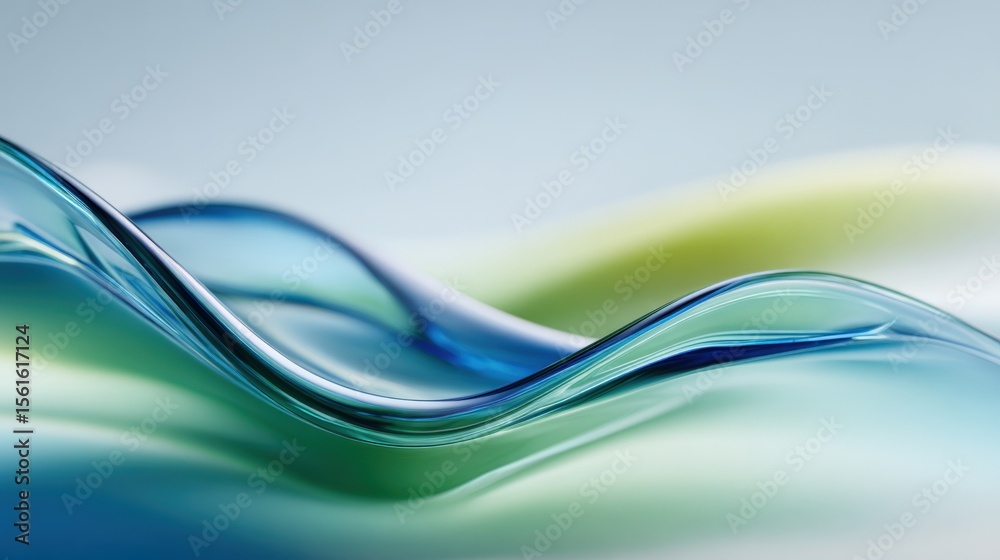 Poster Abstract Smooth Fluid Waves with Blue Green Gradient and Soft Reflections.