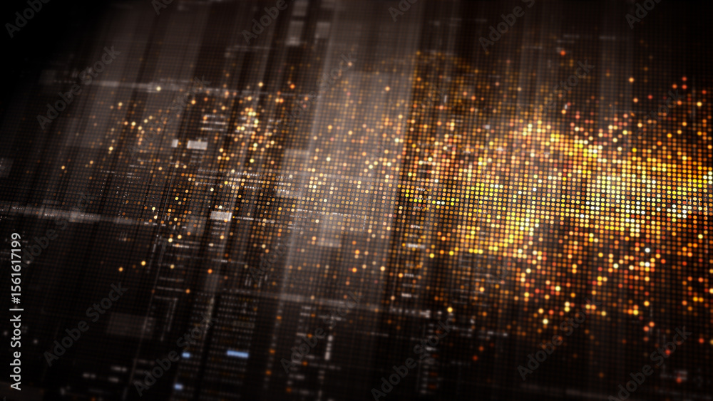 Poster Futuristic digital screen matrix with encrypted data, hi-tech telemetry, and dynamic code patterns. Ideal for desktop displays, sci-fi UI, and cyber tech backgrounds