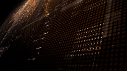 Futuristic digital screen matrix with encrypted data, hi-tech telemetry, and dynamic code patterns....