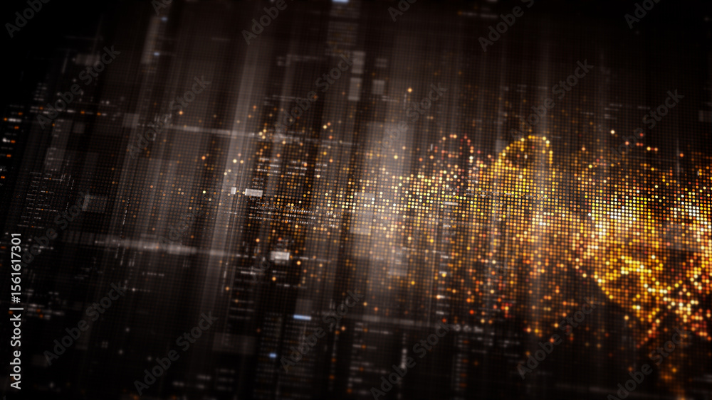 Poster Futuristic digital screen matrix with encrypted data, hi-tech telemetry, and dynamic code patterns. Ideal for desktop displays, sci-fi UI, and cyber tech backgrounds