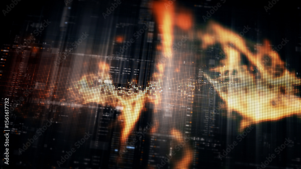 Poster Futuristic digital screen matrix with encrypted data, hi-tech telemetry, and dynamic code patterns. Ideal for desktop displays, sci-fi UI, and cyber tech backgrounds