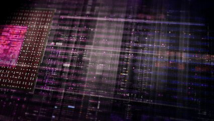 Futuristic digital screen matrix with encrypted data, hi-tech telemetry, and dynamic code patterns....