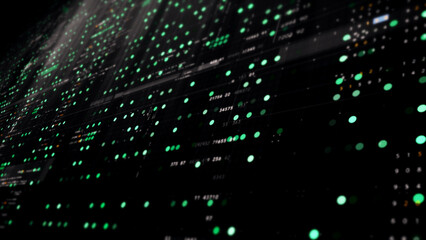 Futuristic digital screen matrix with encrypted data, hi-tech telemetry, and dynamic code patterns....