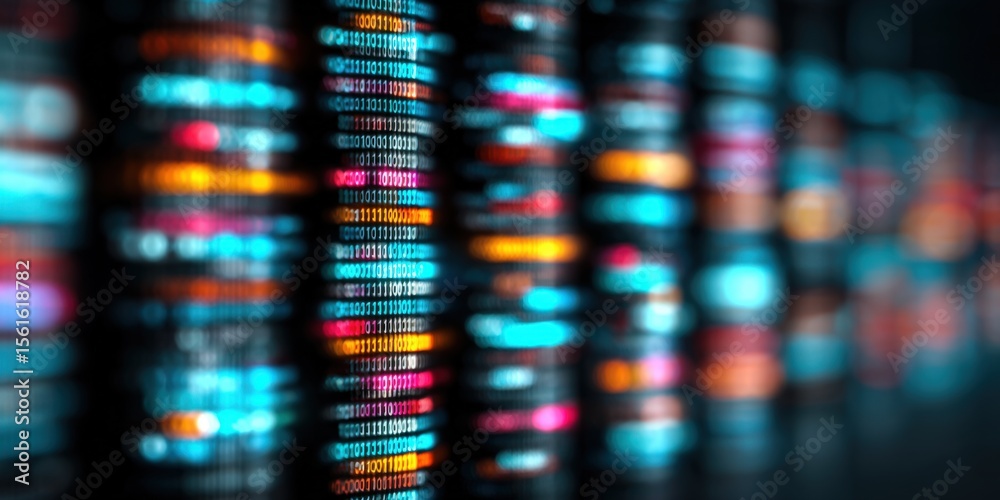 Poster Vibrant abstract digital data stream with colorful glowing lines in futuristic style.