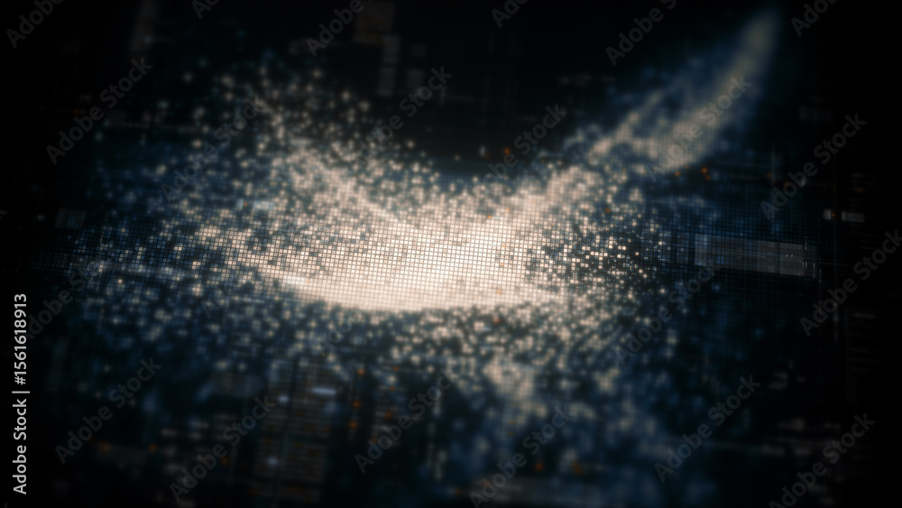 Poster Futuristic digital screen matrix with encrypted data, hi-tech telemetry, and dynamic code patterns. Ideal for desktop displays, sci-fi UI, and cyber tech backgrounds