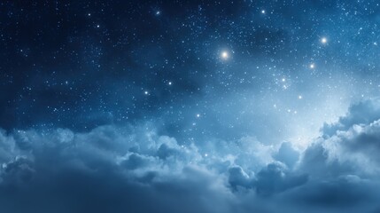 Starry Night Sky with Bright Stars and Wispy Clouds Deep Space Background.
