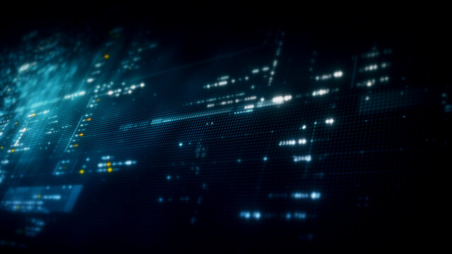 Futuristic digital screen matrix with encrypted data, hi-tech telemetry, and dynamic code patterns. Ideal for desktop displays, sci-fi UI, and cyber tech backgrounds