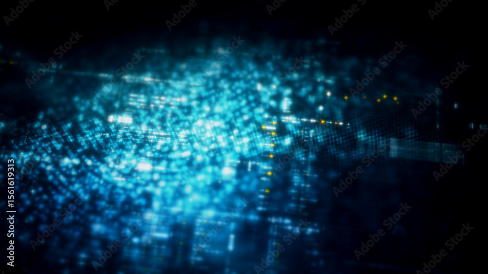Poster Futuristic digital screen matrix with encrypted data, hi-tech telemetry, and dynamic code patterns. Ideal for desktop displays, sci-fi UI, and cyber tech backgrounds