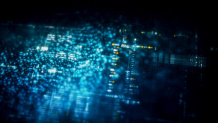 Futuristic digital screen matrix with encrypted data, hi-tech telemetry, and dynamic code patterns....