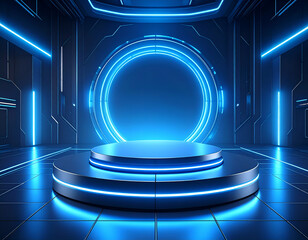 Cyberpunk Podium Neon Glow, Metaverse Stage, Virtual Product Display