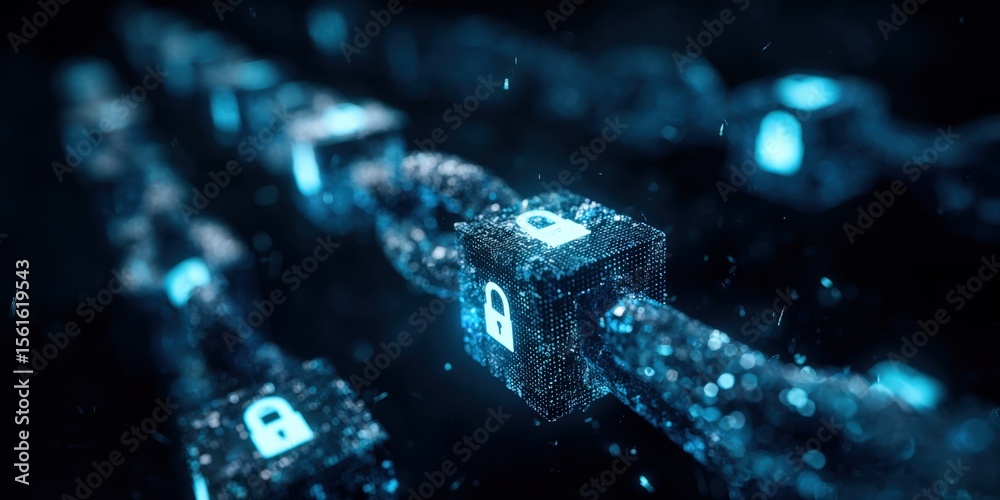 Poster futuristic digital technology lock security digital security digital data protection concept.