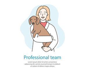 Illustration of a veterinarian with an animal. Hand drawn in doodle style.