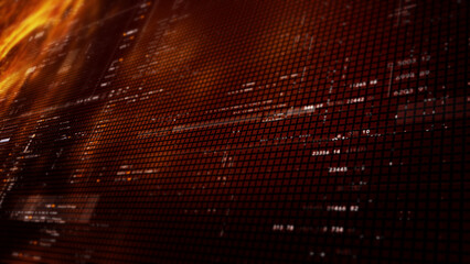 Futuristic digital screen matrix with encrypted data, hi-tech telemetry, and dynamic code patterns....