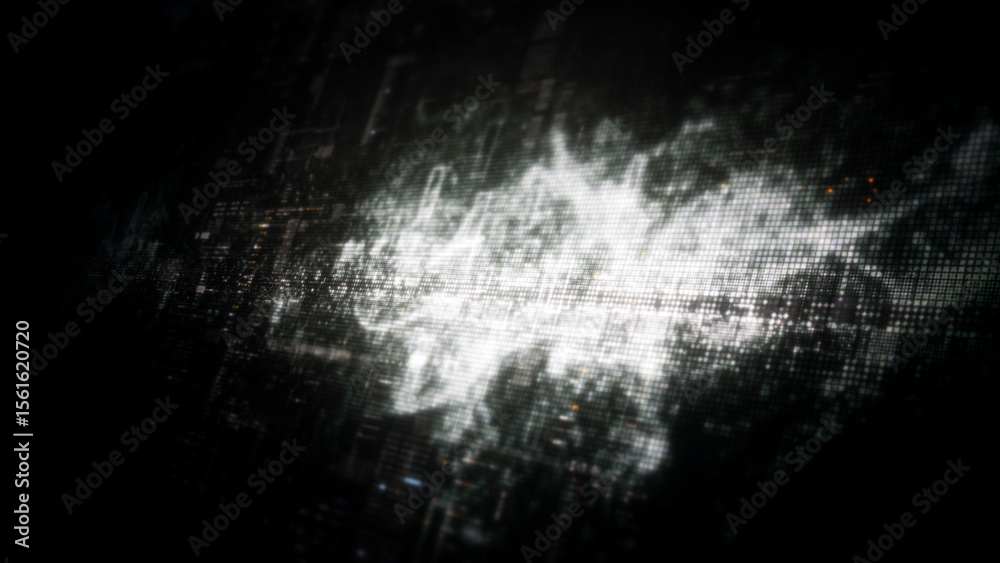 Poster Futuristic digital screen matrix with encrypted data, hi-tech telemetry, and dynamic code patterns. Ideal for desktop displays, sci-fi UI, and cyber tech backgrounds